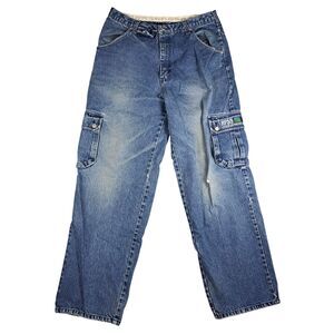 RP55 Jeans Mens 36 Cargo Baggy Blue Dark Wash Hoodhiker Series